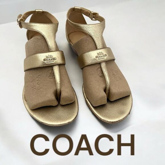 Coach Women's Metallic Low Heel Thong Strap Sandals Gold Size 9B - Picture 1 of 8